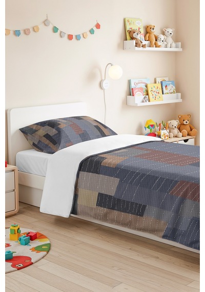 Mavi Geometrik Modern Genç Odası Tek Kişilik Pike Takımı-gri Vizon 160x220 Cm Kapitone Yatak Örtüsü Turkuaz