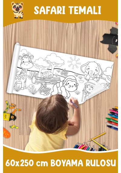 Melolisa Safari Temalı Dev Boyama Rulosu Animals Kids Coloring Roll Jumbo Painting Paper Roll For Kids