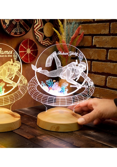 Dalgıç Hediyesi, Balık Adam Hediyesi 3d Led Lamba, Kişiye Özel 3d Led Lamba Scuba Diving Dalgıç Tasarımlı Lamba