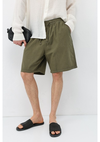 Vamos Oversize Keten Şort Haki