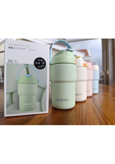 Shotay Askılı Mug Çelik Bardak 450ml Pastel Pembe Pembe