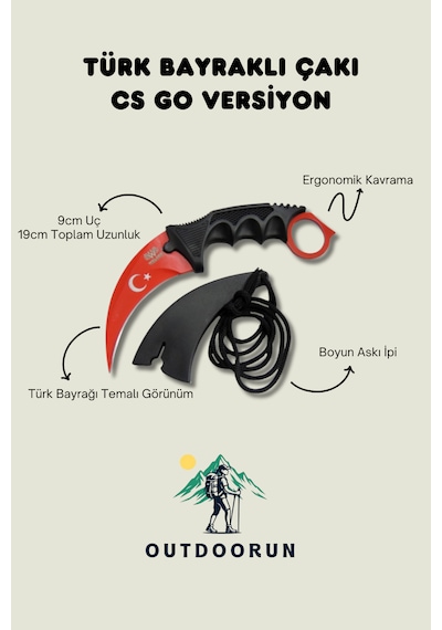 Türk Bayraklı Kamp Çakı Cs Go Versiyon Kırmızı