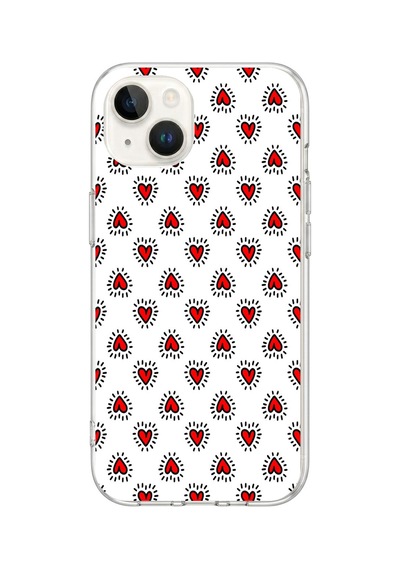 iPhone 13/14 Uyumlu Kalp Çizgisi Baskılı Silikon Kılıf Renkli