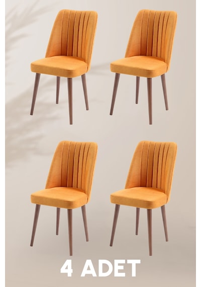Polo Sandalye - Jerika Sarı - Ahşap Ceviz Ayak 4 Adet - Salon Sandalyesi / Mutfak Sandalyesi Sarı