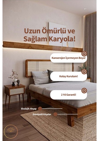 Renazzo Li Lyum Hazeran Başlıklı Masif Ahşap Karyola Vernik 200x200 Vernik - 200 X 200