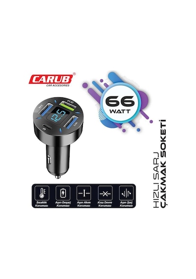 Araç Çakmak Hızlı Şarj Soketi 4in1 Digital