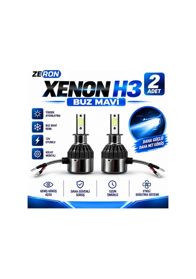 Xenon H3 Buz Mavi Led Far Ampulü 12v 2 Adet Yüksek Aydınlatma Kolay Montaj