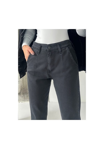 Blue Marlin Pileli Kuşaklı Mom Jeans Siyah