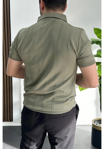 Erkek Desenli Polo Yaka Tişört Açık Yeşil Edw457 Açık Yeşil