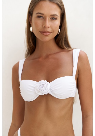 Mai Collection Mai Studios Co. Larasis Çiçek Detaylı Gloplu Beyaz Bikini Üstü Beyaz
