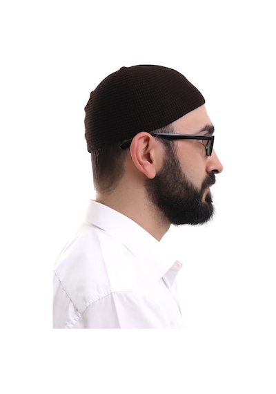 Kahverengi Kışlık Nokta Desenli Orlon Namaz Takkesi