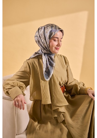 Silk Home Twill İpek Flow Lines Eşarp Koyu İndigo 90x90 Çok Renkli