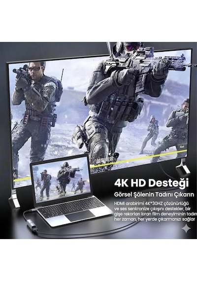 3in1 4k Hdmi Usb 3.0 Pd 100w Type-c Şarj Girişli Çevirici Adaptör Hub