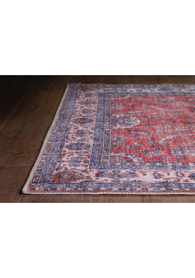 Solgun Kırmızı Ve Krem Eskitme Desenli Vintage Halı - Al84ou Bordo