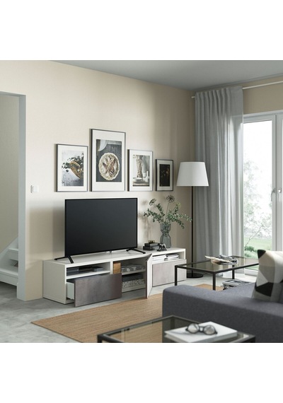Tv Sehpası, Beyaz-açık Gri, 180x42x39 Cm, Kallvıken, Fren Raylı Gri Tv Sehpası, Beyaz-açık Gri, 180x42x39 Cm, Kallvıken, Fren Raylı Gri