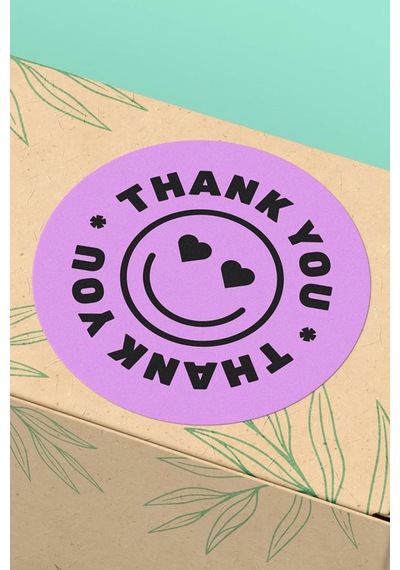Lila Smiley Thank You Sticker 3x3cm St2330 Çok Renkli