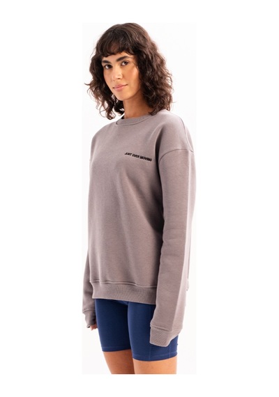 Justever Bisiklet Yaka Nakışlı Şardonlu İçi Polarlı Gri Kadın Sweatshirt - Rigil Gri