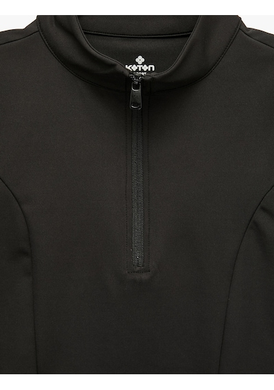 Koton Yarım Fermuarlı Slim Fit Dik Yaka Kısa Kollu Spor Tişört Siyah 7wak10141nk