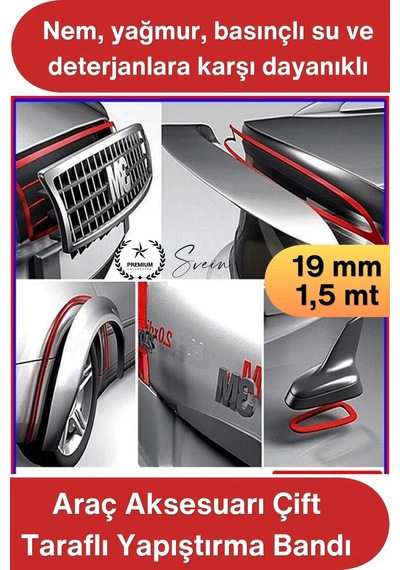 Aksesuarbandı Araç Aksesuarı Çift Taraflı Yapıştırma Bandı 19mm X 1.5 Metre Gri Oto Spoiler Anten Ç Standart