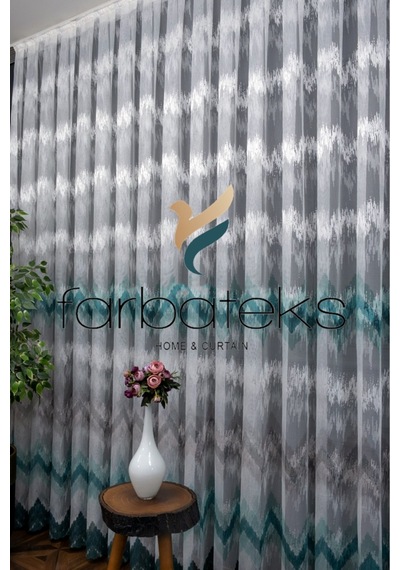 Harmony Zikzak Desen Turkuaz Açık Koyu Yeşil Petro Renkli Tasarım 3kat Pileli Tül Perde Ft-turkuaz