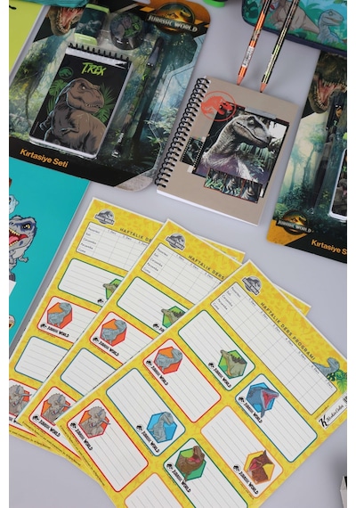X Dekomus "t-rex Force Collection" Jurassıc World Lisanslı Okul,beslenme Ve Kalem Çantası Kırtasiye Seti Altın