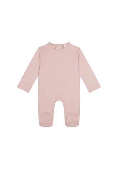 Antebies Organik Pembe Kalp Jakarlı Çıtçıtlı Uzun Kollu Kız Bebek Patikli Tulum
