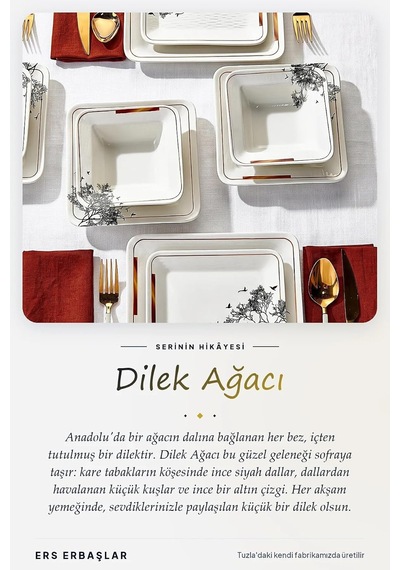 24 Parça 6 Kişilik Dilek Ağacı Kare Yemek Takımı - Lüx Yemek Takımı Diğer