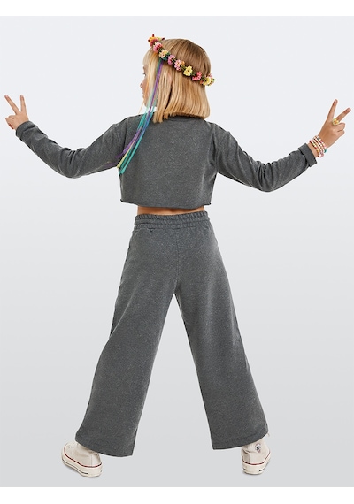 Kız Çocuk Eşofman Takım Crop Sweatshirt - İspanyol Paça Eşofman Altı (7-12 Yaş)