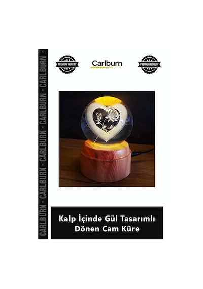 Özel Üretim Işıklı Usb Hediyelik Romantik Gece Lambası Kalp İçinde Gül Tasarımlı Dönen Cam Küre