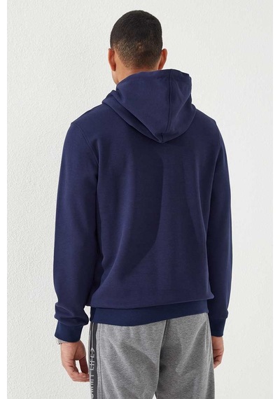 Tommy Life İndigo Yazı Nakışlı Standart Kalıp Kapüşonlu Erkek Sweatshirt - 87887 Indıgo