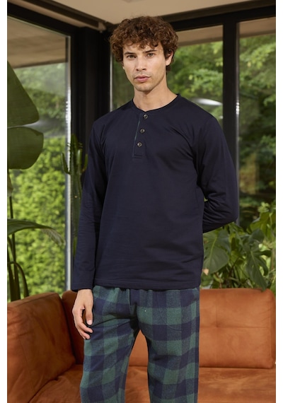 Kly Erkek Uzun Kol Midi Yaka Lacivert Pijama Takımı C1t5n0o8 001
