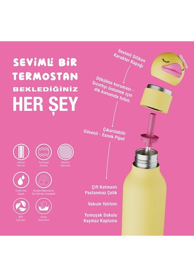 Asobu Bestie Bottle - Ducky Yalıtımlı Paslanmaz Çelik Su Şişesi, Pipetli, 460ml Çok Renkli