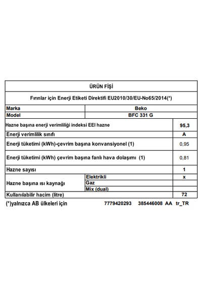 Beko BFC 331 G 72 L Ankastre Fırın
