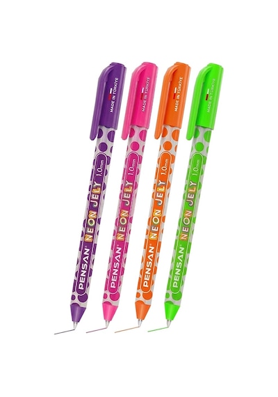 Neon Tükenmez Kalem 4 Renk Pensan Neon Jely Fosforlu Jel Pilot Kalem Siyah Defter Kalemi Yumuşak Yazım Çok Renkli