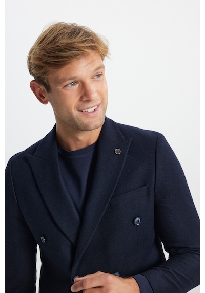 Ac&co Erkek Lacı Yünlü Slim Fit Dar Kesim Kırlangıç Yaka Kapak Cepli Blazer Ceket