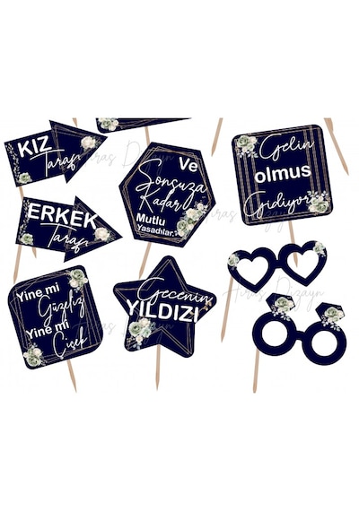 Lacivert Çiçekli Bride To Be Konuşma Balonu Seti 13 Parça