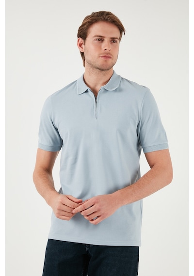 Buratti Pamuklu Regular Fit Yarım Fermuarlı Erkek Polo Yaka T Shirt 5901029 Açık Gri
