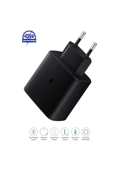 Samsung Galaxy M07 Uyumlu 45w Type-c Girişli Super Hızlı Şarj Cihazı Adaptör - Garantili Siyah