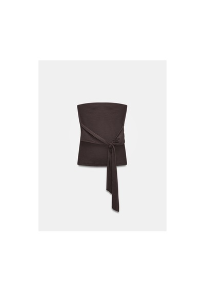 Dilvin 32841 Bağlamalı Bandeau Top Koyu Kahve