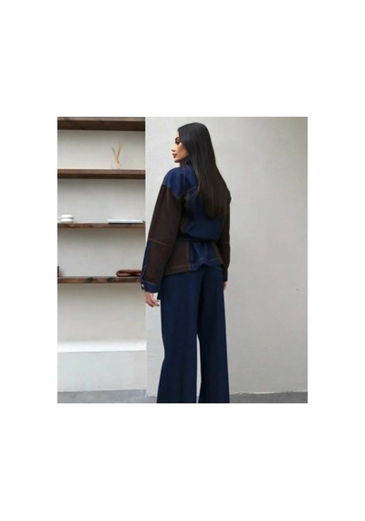 Asur Boutique Asur Butik Kadın Çift Renkli Geniş Kalıp Kot Takım Lacivert