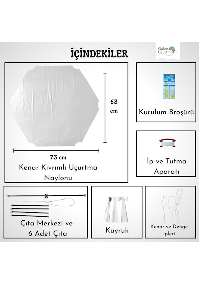 Uçurtma Yapım Seti / Naylon Altıgen / Plastik Çıtalı / Beyaz