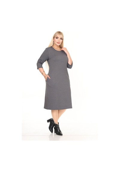 Çift Cepli Desenli Esnek Kışlık Büyük Beden Midi Elbise 22d-2714 Desenli