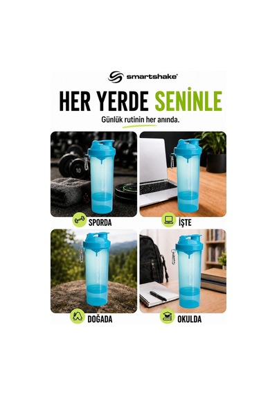 Smartshake Slim Serisi 500 Ml Neon Mavi Protein Shaker
