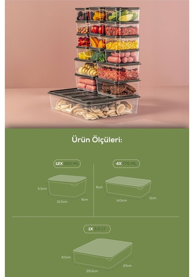 Vienev 17'li Buzdolabı Düzenleyici Organizer Mikrodalgaya Uygun Difriz Saklama Kabı Gri Gri
