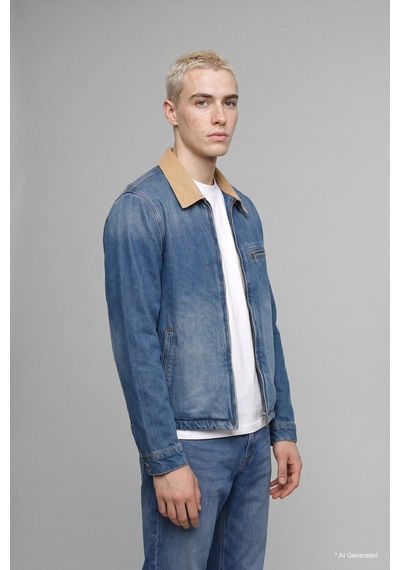 Defacto Regular Fit Kontrast Yakalı Fermuarlı Pamuklu Jean Ceket I6030ax26aunm28 Mavi-nm28