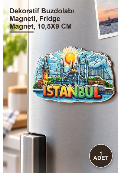 1 Adet Ahşap İstanbul Temalı Magnet Dekoratif Buzdolabı Magneti, Fridge Magnet, 10,5x9 Cm