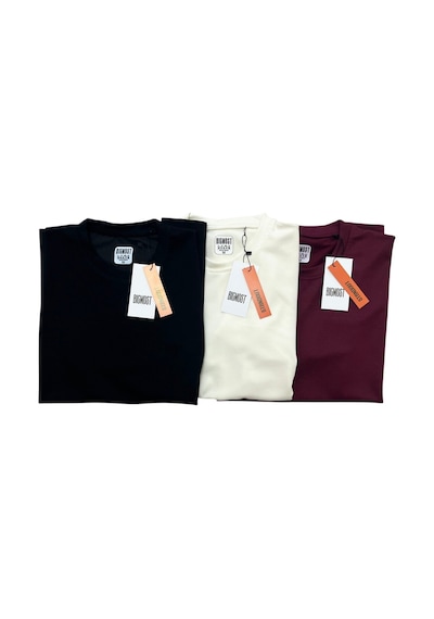 Bigmost Erkek 3'lü Set Premium Modal Kumaş Regular Fit Basic Tişört Siyah - Krem - Bordo