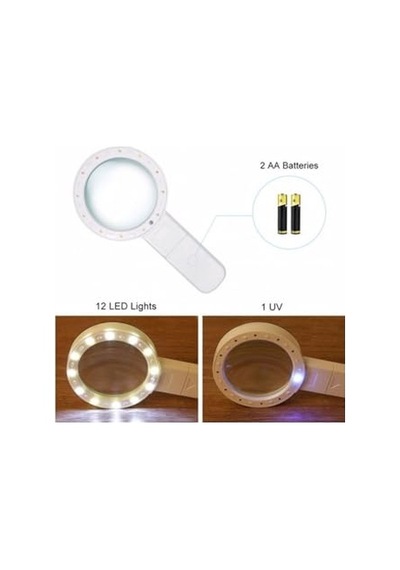 30x Büyütme, 107mm Çift Cam, 12 Led Işıklı Büyüteç