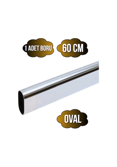 Metal Krom Oval Askı Borusu Mobilya Askı Borusu Metal 60cm Krom Oval En:15mm Boy:30mm Gri