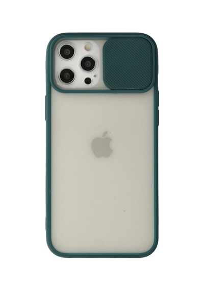 Apple Apple iPhone Uyumlu 12 Pro Max Kılıf Palm Buzlu Kamera Sürgülü Silikon - Yeşil Düz Renkli